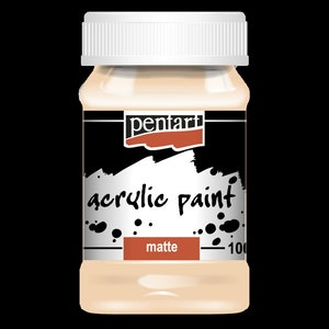 May include: A bottle of matte acrylic paint in a light beige color. The label features the brand name "pentart" and the words "acrylic paint" in a stylized font. The bottle is 100 ml.