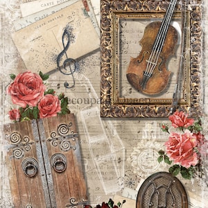 Autumn Violin I Decoupage Queen I  Rice Paper Decoupage I Size A4 I DIY I Furniture Decoupage I Mixed Media I Furniture Decoupage