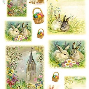 Paper Designs Washipaper Easter Scene II Rice Paper Decoupage A4 for DIY Projects, Scrapbooking, Art Journals, Mixed Media, Collage 0036