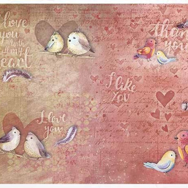 ITD Collection Love Birds Rice Paper Decoupage A4 for decoupage, Journals, Collages, Mixed media, Scrapbooking, Furniture R1547