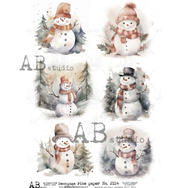 AB Studios Rice Paper I Watercolor Snowman Ornaments I Rice Paper Decoupage I Size A4 I Furniture Decoupage I Junk Journals I Mixed Media