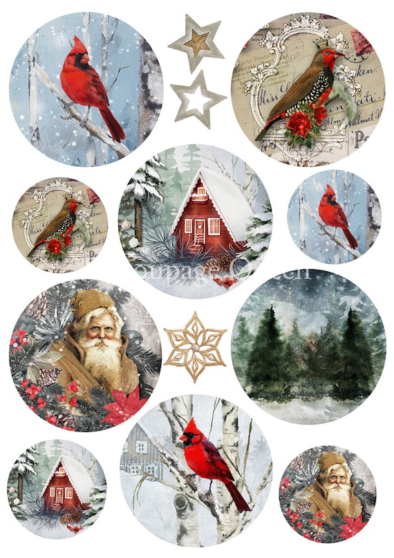 Cozy Winter Ornaments I Decoupage Queen I  Rice Paper Decoupage I Size A4 I DIY Projects I Furniture Decoupage I Mixed Media