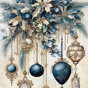 New! Rice Decoupage Paper I Blue Christmas VII  I Ornaments A4 Plus | LaBlanche | Limited Edition