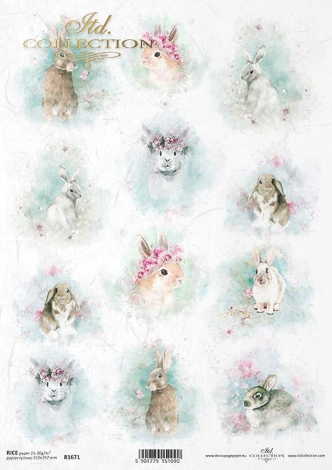 ITD Collection Spring Bunnies Rice Paper Decoupage A4 for DIY Projects ...