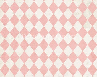 Pink And Ivory Harlequin I Decoupage Queen I  Rice Paper Decoupage I Size A4 I Furniture Decoupage I Mixed Media I Furniture Decoupage