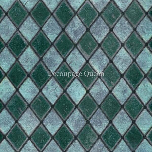 Teal Handpainted Harlequin Rice Paper Decoupage Size A3 By Decoupage Queen For Scrapbooking, Art Journals, Mixed Media, Collages 0269