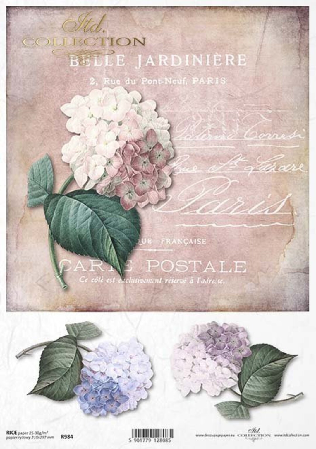 Hydrangea Rice Paper ITD Collection Hydrangea Belle Pink Rice Paper Decoupage A4 for ...