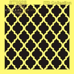 May include: A black and yellow stencil with a repeating geometric pattern. The stencil is labeled "ST0028 ITD Collection".