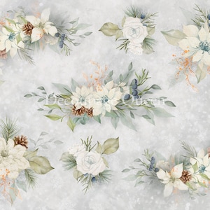 White Christmas Florals I Decoupage Queen I  Rice Paper Decoupage I Size A4 I DIY Projects I Furniture Decoupage I Mixed Media