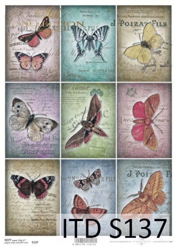 ITD Collection Butterflies Soft Tissue Paper Decoupage A4 for decoupage, art journals, collage, mixed media, scrapbooking, furniture S0137