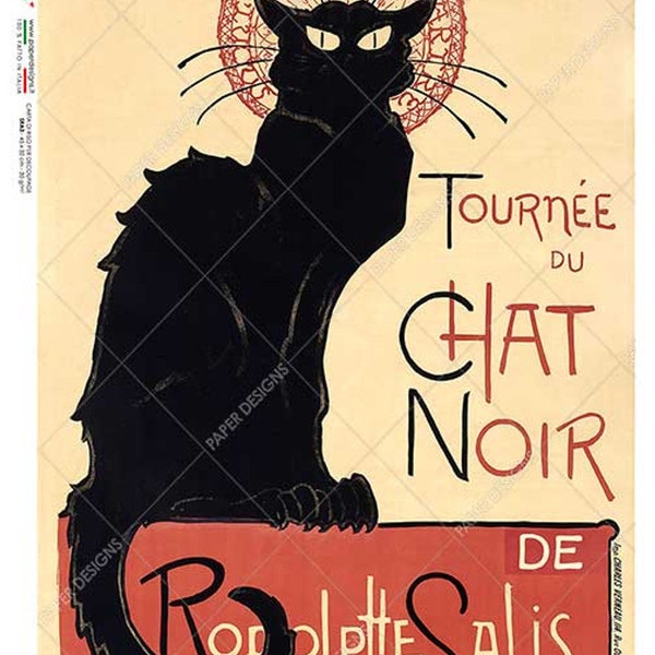 Paper Designs Tournee Du Chat Noir  Rice Paper Decoupage A4 for DIY Projects, Scrapbooking, Art Journals, Mixed Media, Collage