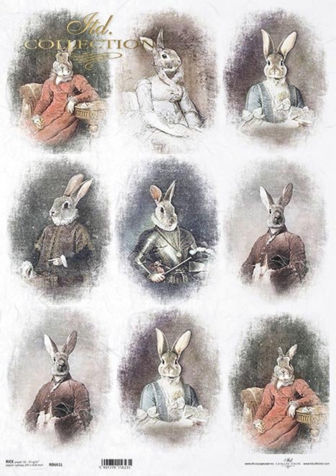 ITD Collection Rabbit Portrait Rice Paper Decoupage Size A3 for ...