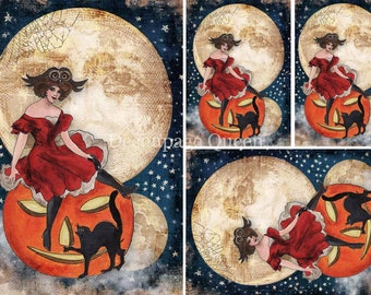 Vintage Witch Minis Rice Paper Size A4 Decoupage For Furniture, Mixed Media, Junk Journals, DIY Projects And Much More By Decoupage Queen