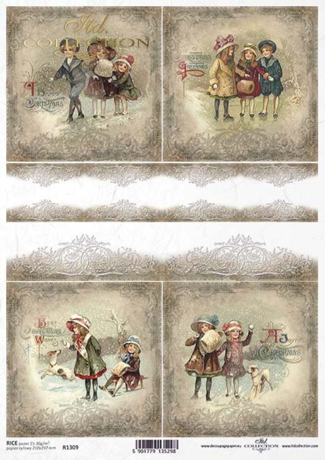 ITD Collection Christmas Greetings Rice Paper Decoupage A4 for DIY ...