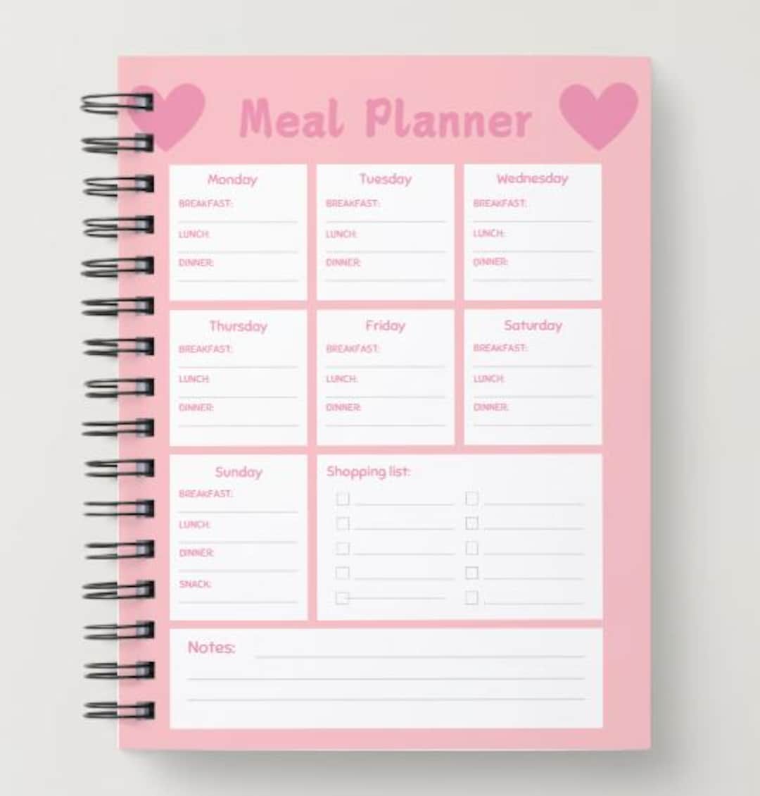 Digital Cute Pink Meal Planner Template, Meal Planning Printable ...