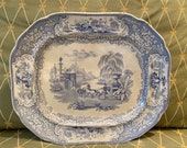 Antique blue and white transferware platters, two available