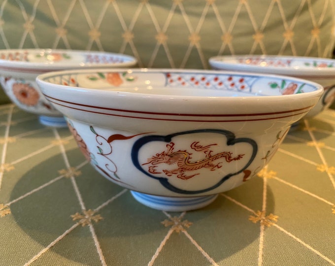 Chinoiserie dragon floral Bowls, three available