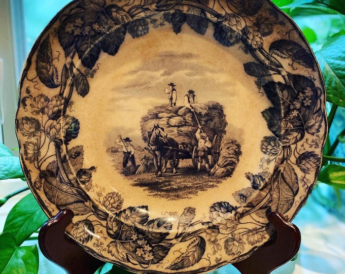 Antique 1850s Copeland black and white plates