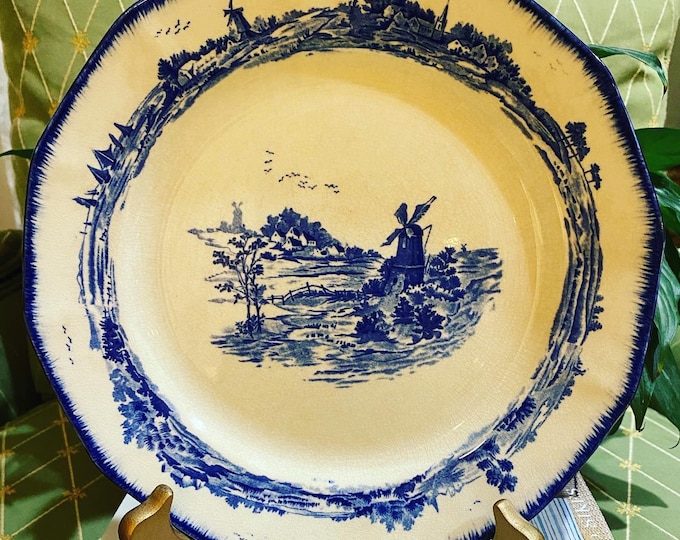 Royal Doulton England blue white Norfolk windmill plate