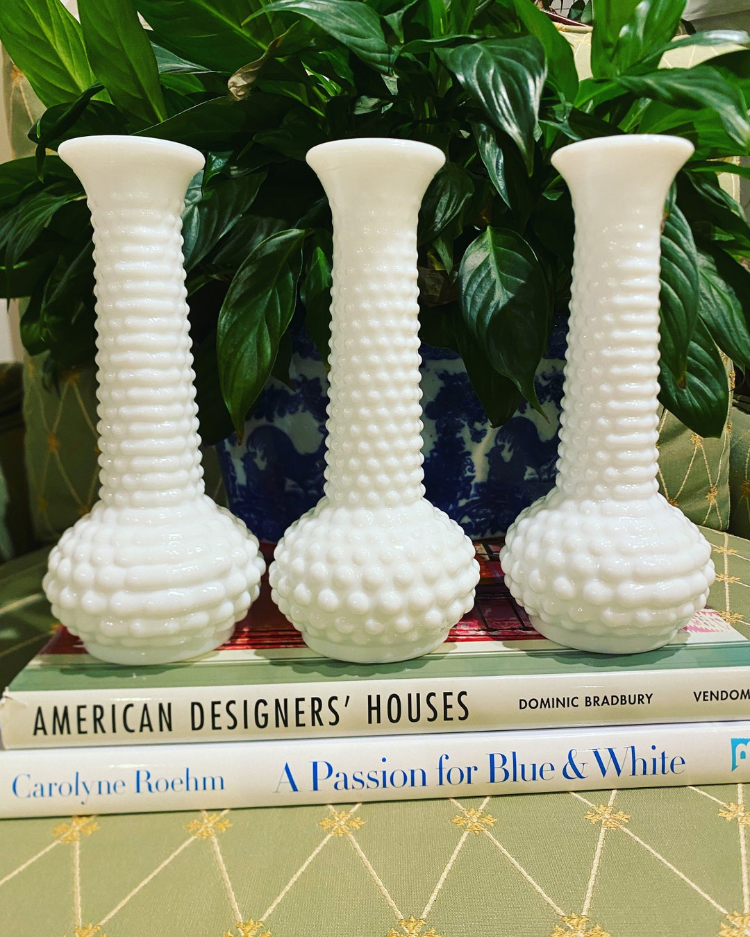 Vintage Hobnail Milk Glass Vases, Three Available Etsy