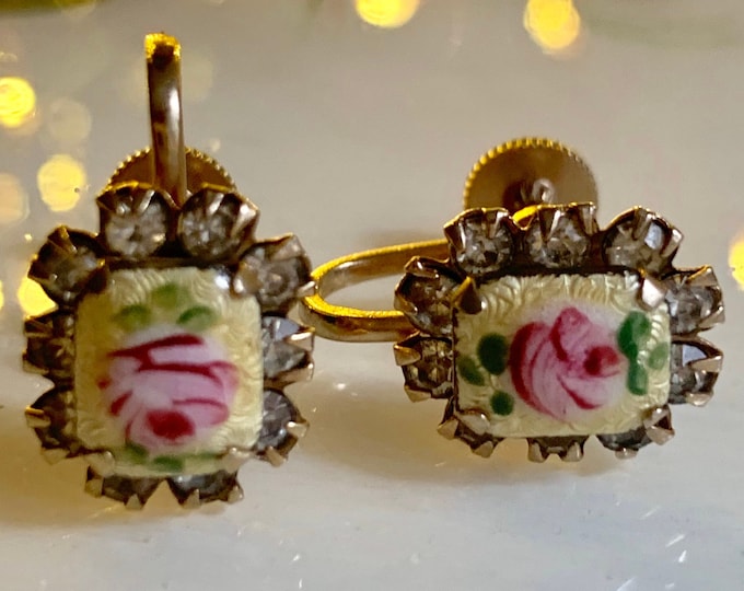 Vintage earrings 1950 shabby chic roses