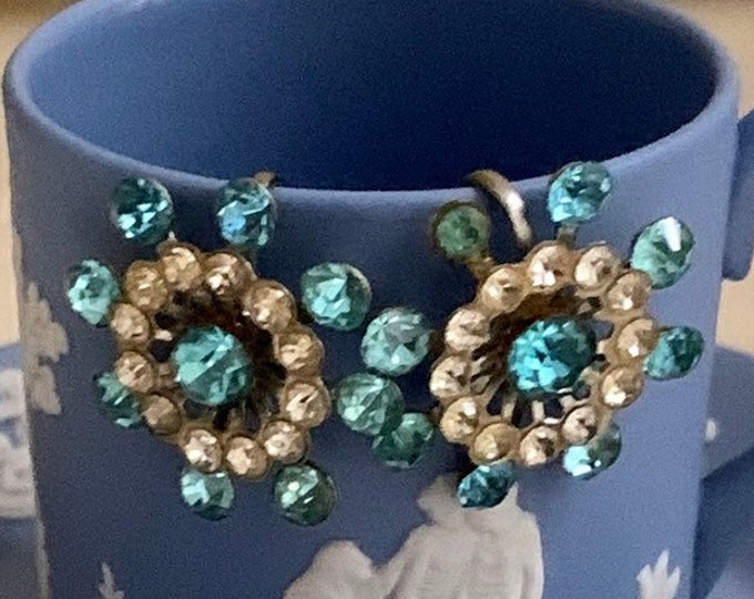 Vintage 50's Aurora  Rhinestone Ornate Flower Earring