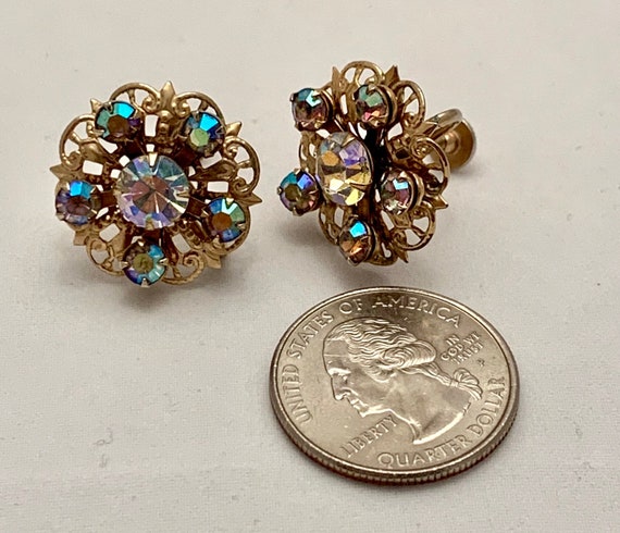 Vintage 50's  Rhinestone Ornate Flower Earring - image 9