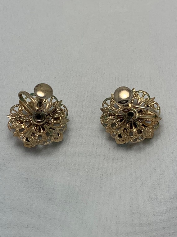 Vintage 50's  Rhinestone Ornate Flower Earring - image 6