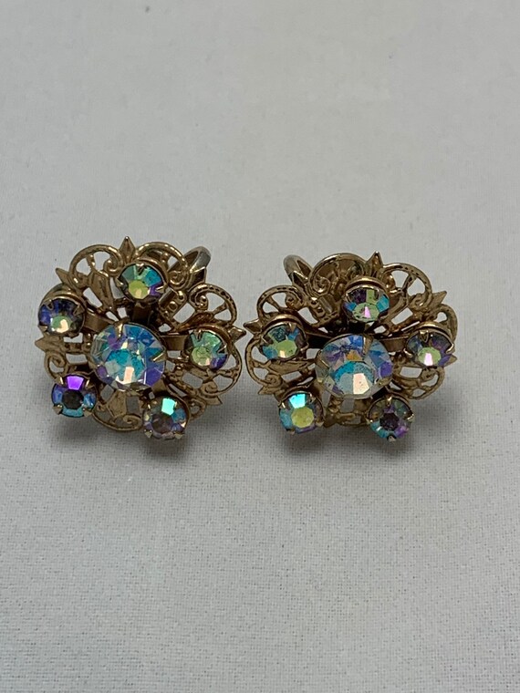 Vintage 50's  Rhinestone Ornate Flower Earring - image 8