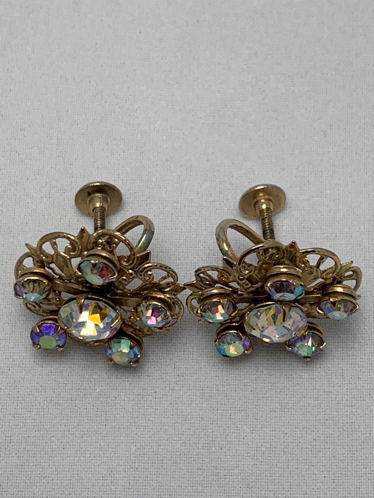 Vintage 50's Rhinestone Ornate Flower Earring