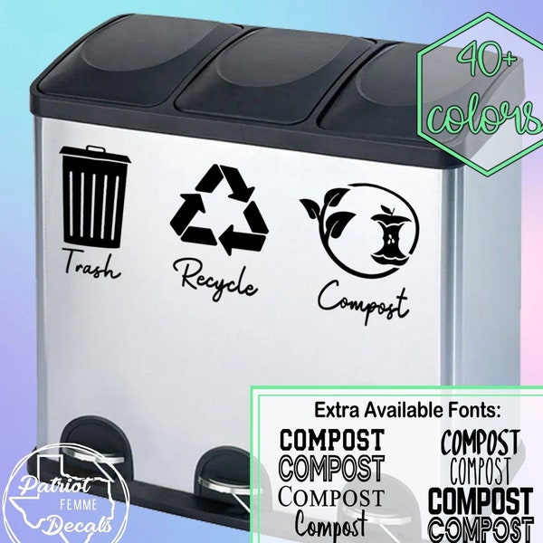 Trash Recycle Compost Sticker Labels Decal Garbage Can Bin Label Bins Custom Modern Home Pantry Garage Word Wording Farm Text Symbol Icon