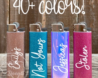 Custom Lighter Wrap with Personalized Word Gift Idea Glitter Decal Skin Girly Smoker Sticker Stickers Cover Sleeve Ideas Smokers Candle