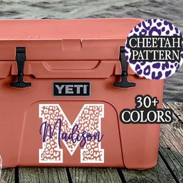 Custom Cheetah Monogram Decal Cooler Name Decals Yeti RTIC Boat RV Party Decor Gift Idea Ideas Large Small Car Tumbler truck vinyl cup Print