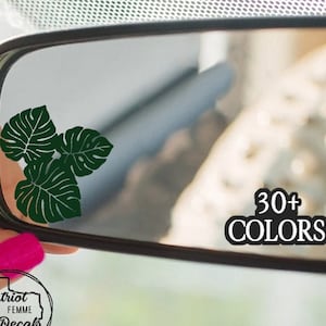 Monstera Sticker Car Mirror Decal Vanity Visor Rear View Tropical Plant Decals Gold Silver Rose Gift Idea Ideas Palm Aurea Albo Leaves Leaf