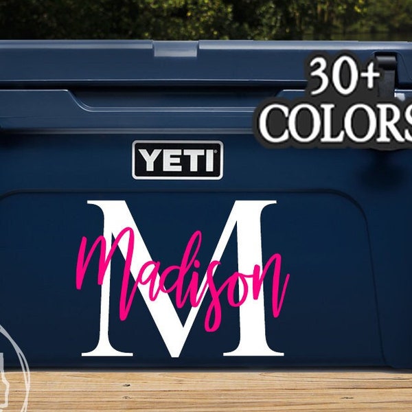 Custom Cooler Decal Monogram Name Decals Yeti RTIC Boat Party Decor Gift Idea Ideas Tumbler Vinyl Cup Sticker Letter Initials Initial Modern