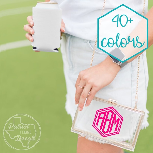 Custom Monogram Decal for Clear Bag Acrylic Clutch DIY Fanny Pack Sticker Plastic Gift Purse Tote Handbag Stadium Designer Football Concert