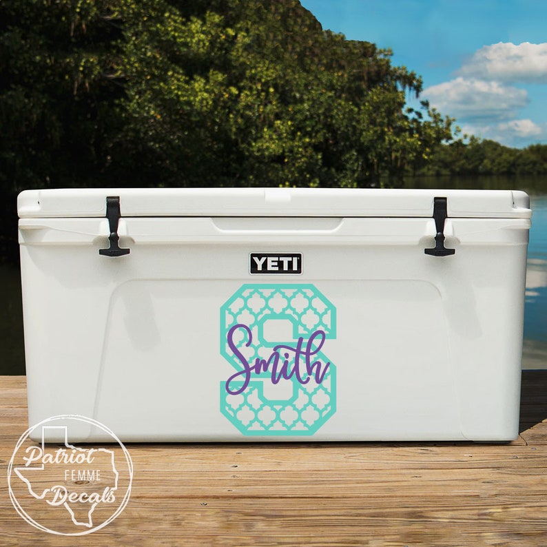 Quatrefoil Custom Yeti Cooler Monogram Decal Name Tundra Etsy