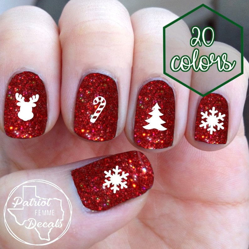 Christmas Nail Stickers Decals Nails Custom Sticker Ideas Diy Etsy Christmas Nail Sticker