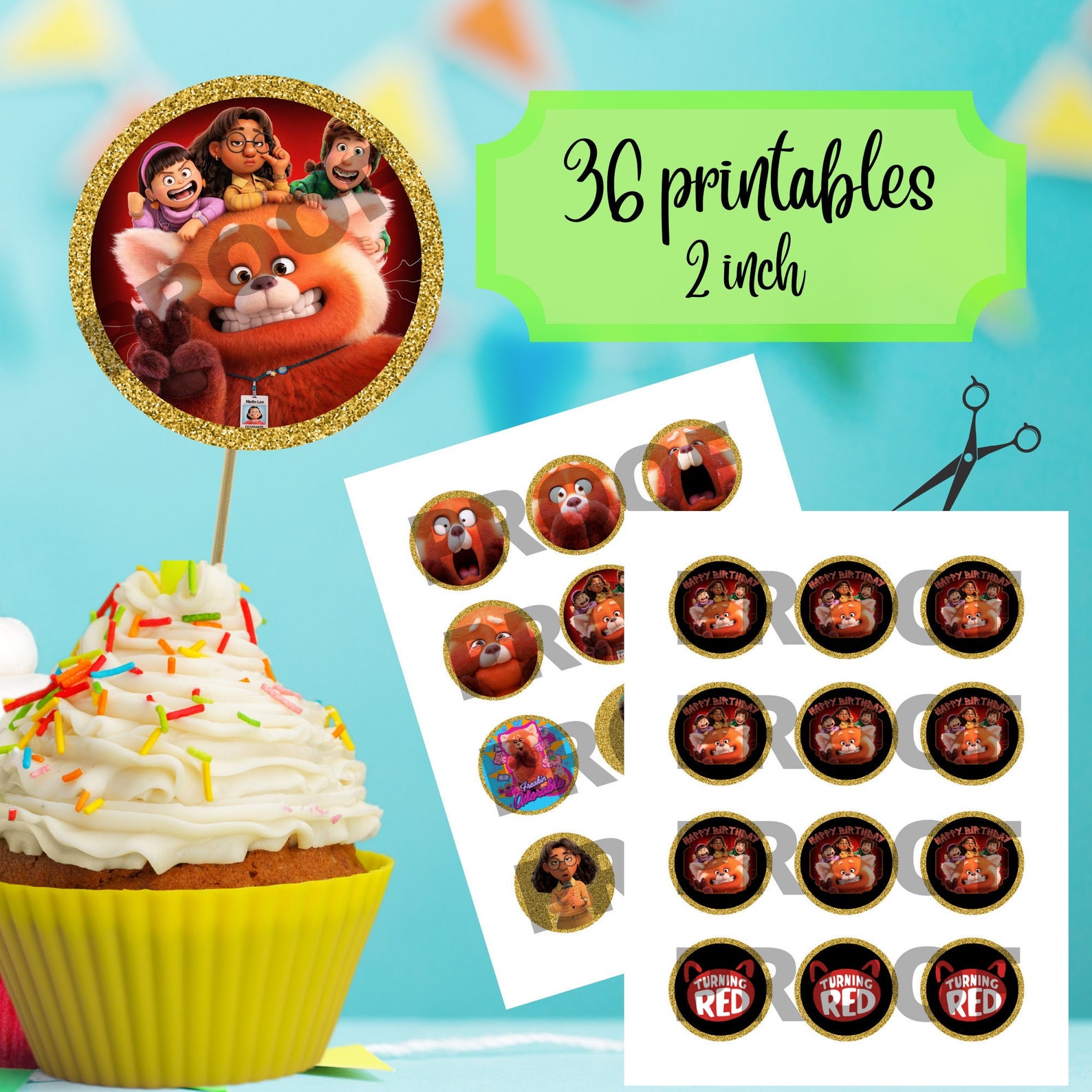 Turning Red Cupcake Topper Printable at Home 2 Inch Circles Etsy