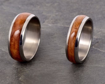 Anillo de titanio, abombado, anillo natural, anillo de madera de brezo, anillo de boda, anillo unisex