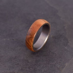 Shiny oil wood ring and titanium, satin interior, wedding ring