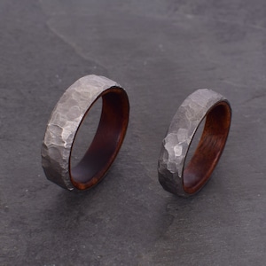 Titanium and rosewood ring, band ring, hammered ring, natural ring, wedding band