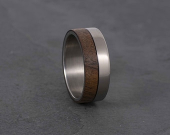 Titanium and Ziricote ring, satin interior and shiny exterior, men's band ring