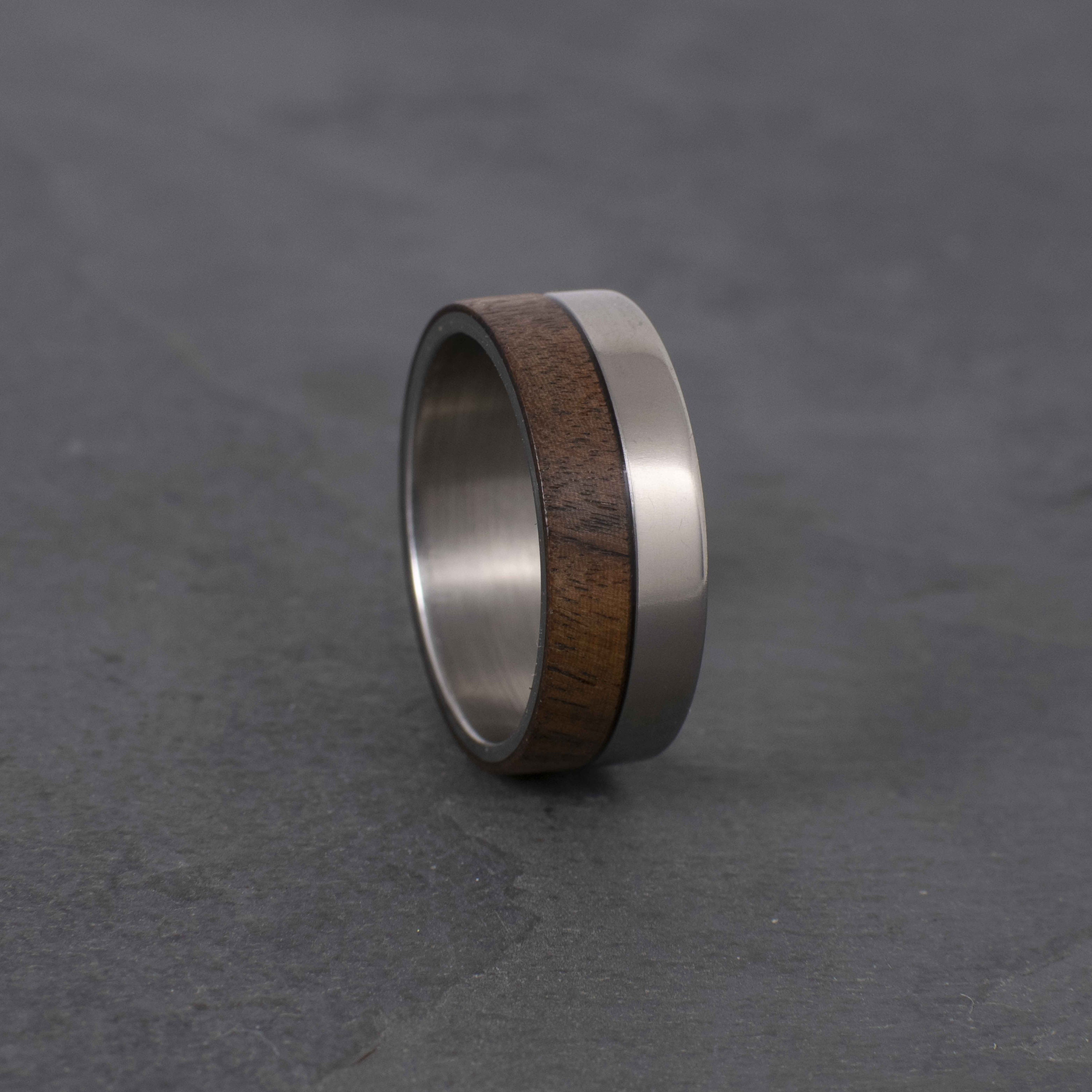 Titanium and Ziricote ring, satin interior and shiny exterior, men's band ring