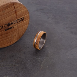 Ring in titanium and olive wood, wedding ring, satin interior and satin exterior image 5