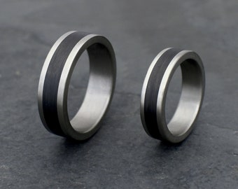 Kohlefaser- und Titanring, Ehering, Ehering, Unisex-Ring, flacher Bandring