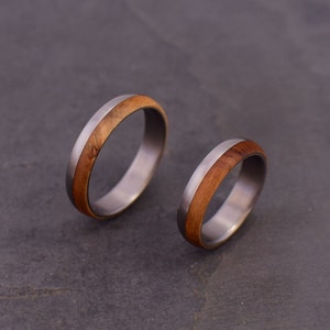 Titanium and olive wood ring, rounded ring, satin finish, wedding ring, unisex