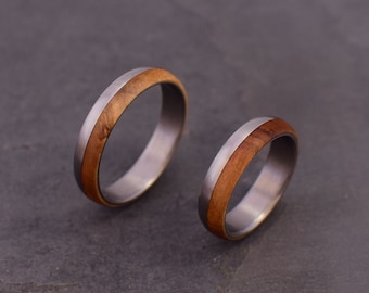 Titanium and olive wood ring, rounded ring, satin finish, wedding ring, unisex