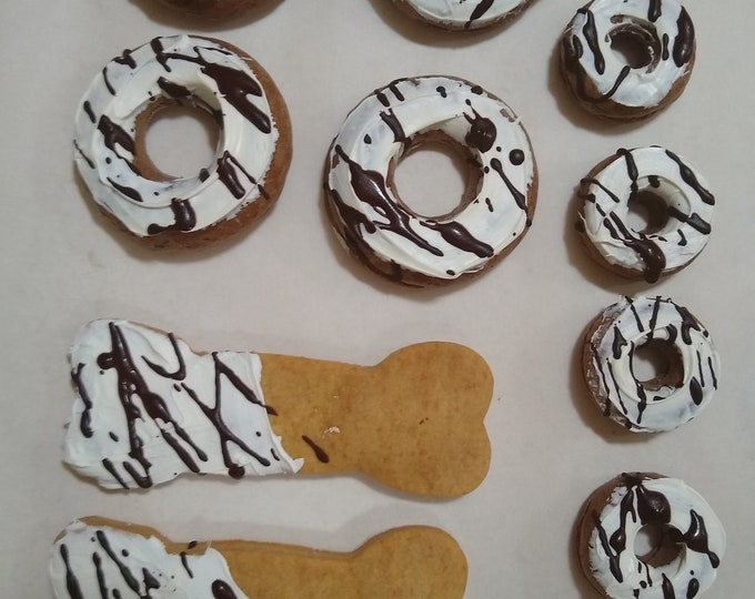 peanut butter donuts and bones with carob swirls