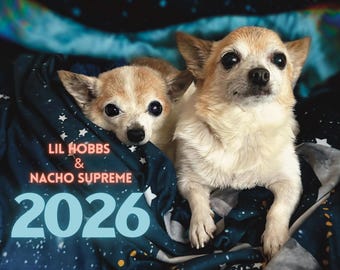 Kalendarz ścienny Lil Hobbs i Nacho Supreme na rok 2026 – 8,5 x 11 cali (A4), starsze psy rasy chihuahua ze schroniska